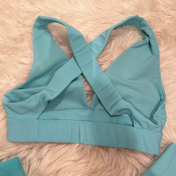 Beach Riot Neon Turquoise Ribbed Workout Set Sz S - Picture 3 of 7